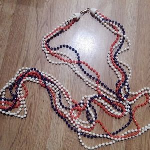 Vintage Quadruple Strand Beaded Necklace Red, White & Blue